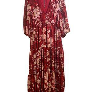 Sz 16 Melonie Floral Red Maxi Dress